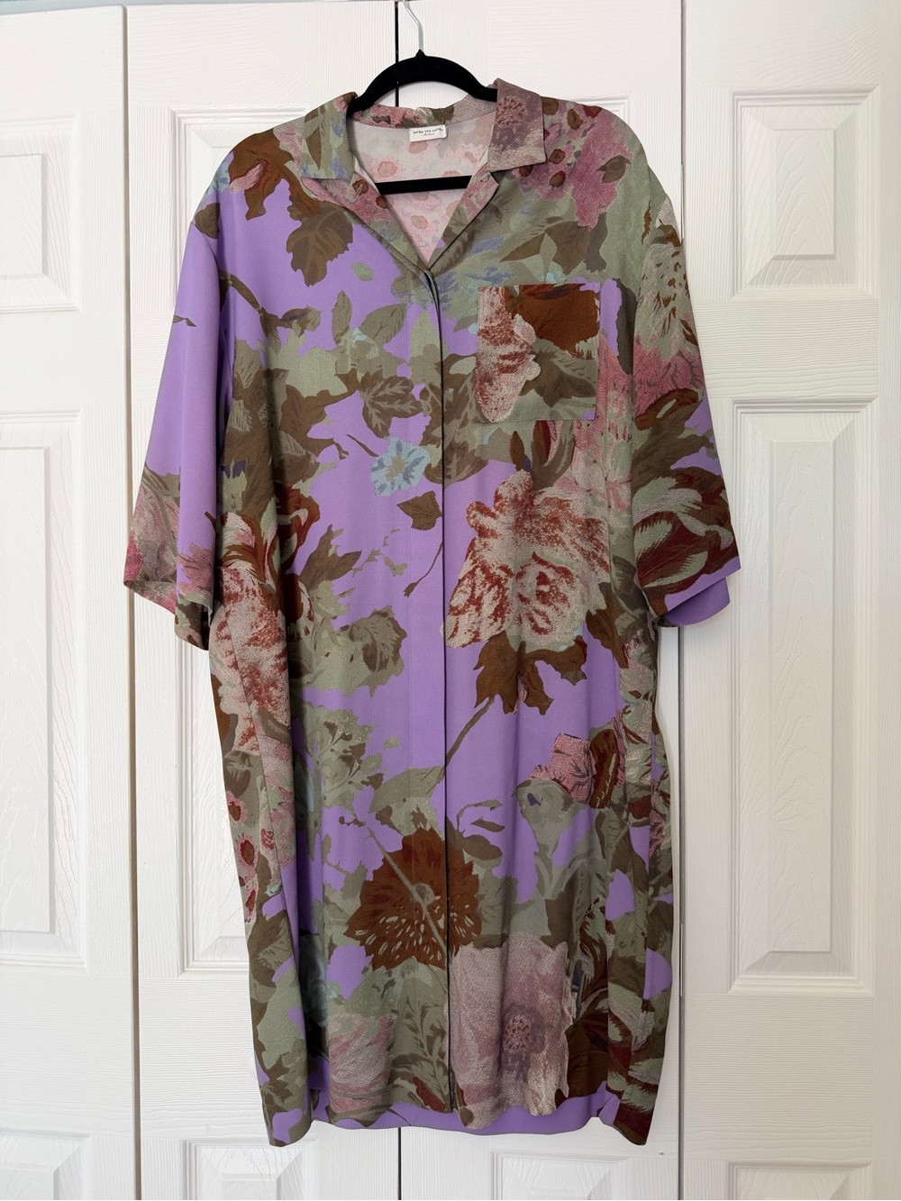 Dries Van Noten Relaxed Fit Lavender Floral Midi Shirt Dress Size Medium